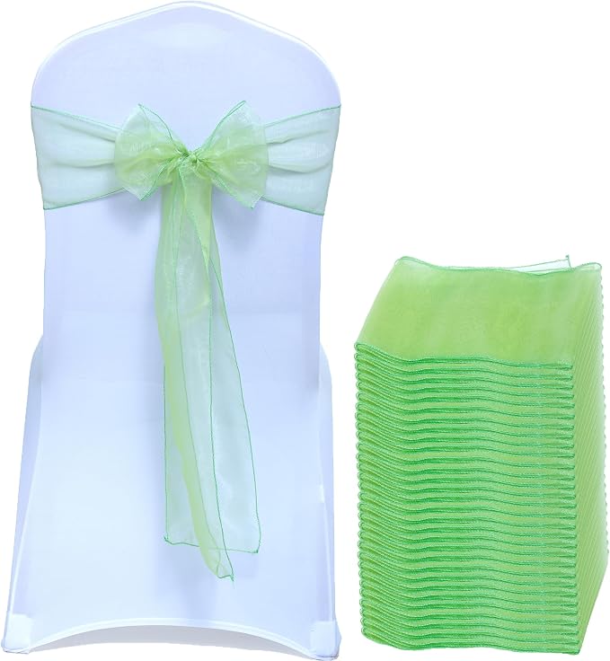 MDS® Pack of 75 Organza Chair Sashes for Wedding Decoration, Reusable Sheer Chair Bows for Banquet Chair Cover, Reception, Bridal Shower, Baby Shower, Birthday Party & Special Events - Apple Green