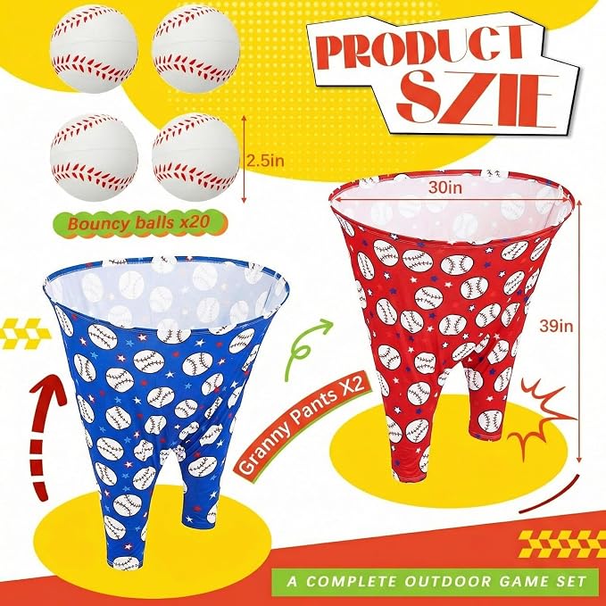 Granny Pants Yard Game, Baseball Soccer Game Outdoor Party Toss with 2.5 Inch Durable High-Bounce Balls, No Inflation Needed, Wind-Resistant for Backyard, Family Reunion & Easter