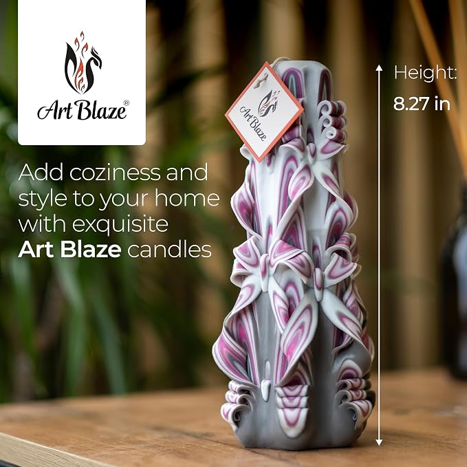 Carved Candles - Handmade Long Burning Decorative Luxury Candles - Unscented - Perfect for Home Decor, Relaxation, Gifts for Women, Special Occasions, Christmas Gift for Mom - Crimson Haze