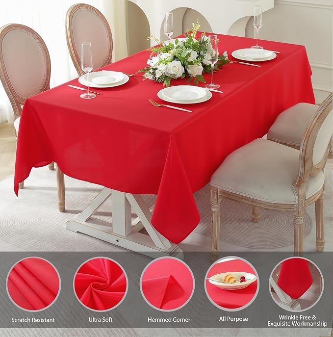 5 Pack Rectangle Tablecloth, 90 x 132 Inch Red Table Cloth, Polyester Fabric Washable Tablecloth for Home, Party, Wedding or Restaurant Use
