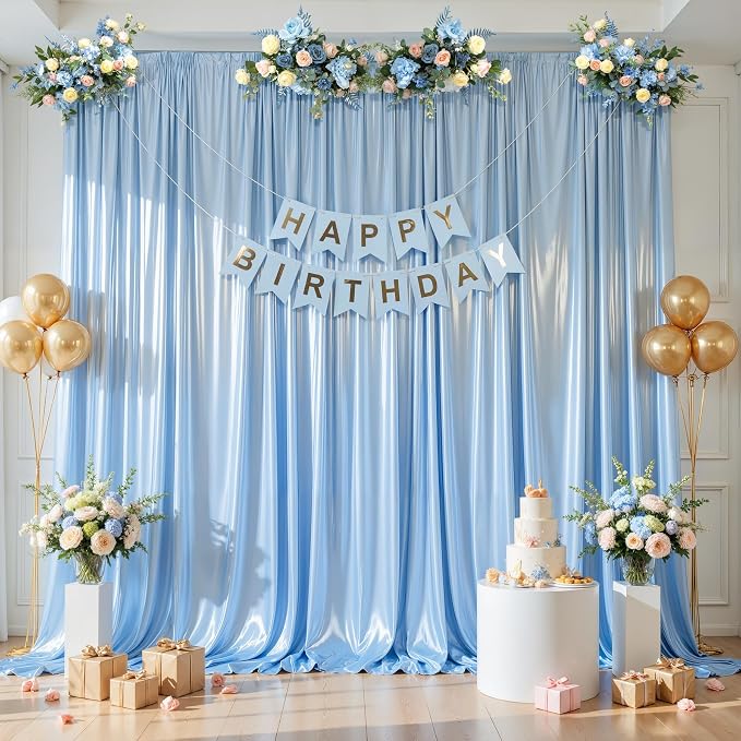 30x10ft Blue Glitter Backdrop Curtain for Parties, Wrinkle Free Satin Photo Backdrop Drapes 6 Panels 5x10FT Shimmer Back Drop Cloth for Wedding Birthday Baby Shower Photography Background Decor