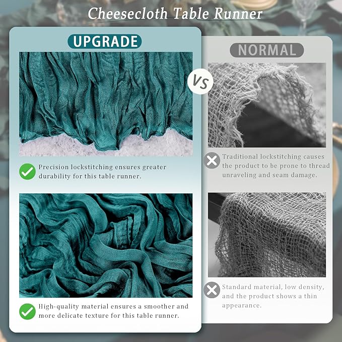 10 Pack Teal Cheesecloth Table Runner 17x108 Inch Semi Sheer Boho Rustic Gauze Cheese Cloth Table Runners for Wedding Party Birthday Baby Shower Home Décor