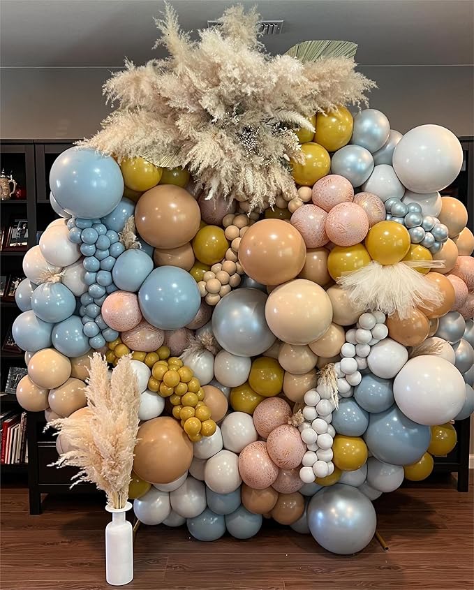 Double Stuffed Balloons Dusty Blue Different Size 115Pcs 5/10/12/18" Slate Dusty Blue Balloons Garland for Birthday Baby Shower Bridal Shower Gender Reveal Bear Neutral Theme Party
