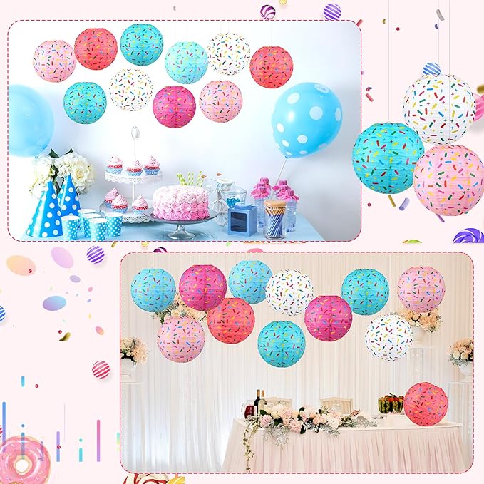 Panelee 12 Pcs Donut Paper Lanterns Party Decorations 8 Inch Hanging Round Hanging Paper Party Decorations for Holiday Indoor Outdoor Supplies