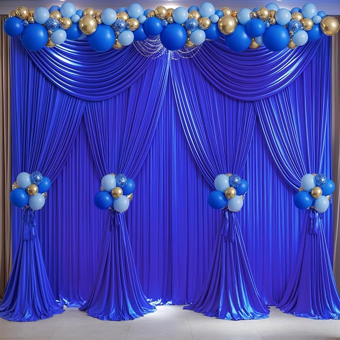 Royal Blue Backdrop Curtains 8 Panels - Wrinkle-Free Polyester Photography Drapes for Baby Shower & Birthday Party - 32 X 10FT