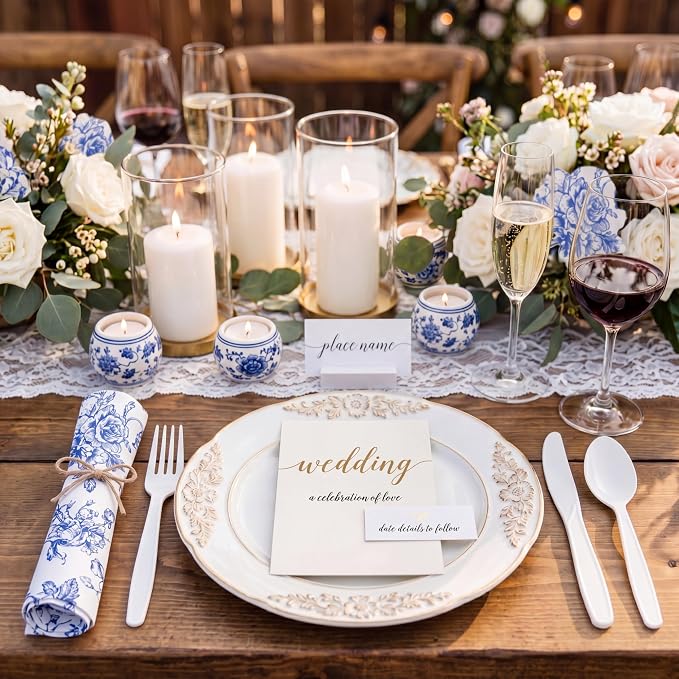 400 Pcs Something Blue Before I Do Blue Floral Wedding Supplies Biodegradable Disposable Tableware for 100 Guests Knives Spoon Fork Floral Paper Napkins for Bridal Shower Bridesmaid Gift