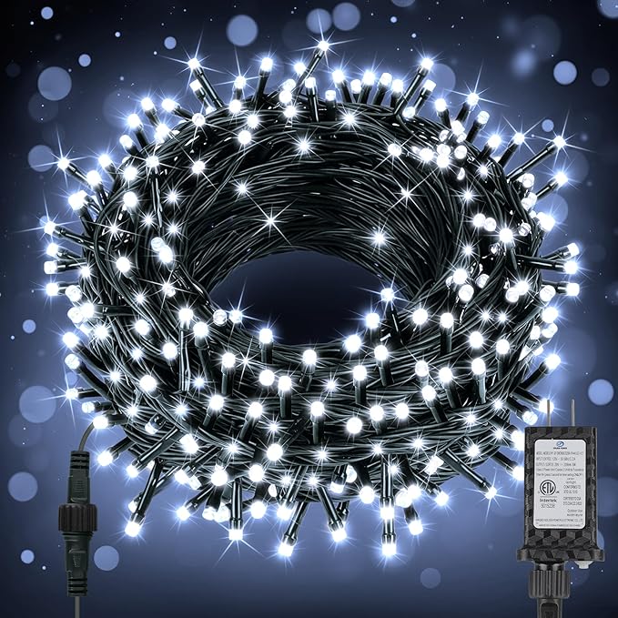 33FT Christmas Decorative Mini Lights, 100 LED Green Wire Fairy Starry String Lights Plug in, Timer & Memory & 8 Modes, for Indoor Outdoor Xmas Tree Wedding Party Decoration, Cool White