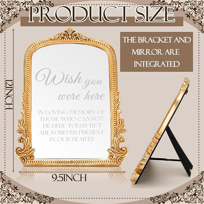 Bucherry Vintage Wedding Memorial Sign with Mirror In Loving Memory Ornate Gold Frame Tabletop Display for Weddings Anniversaries Celebrations 12" x 9.5"