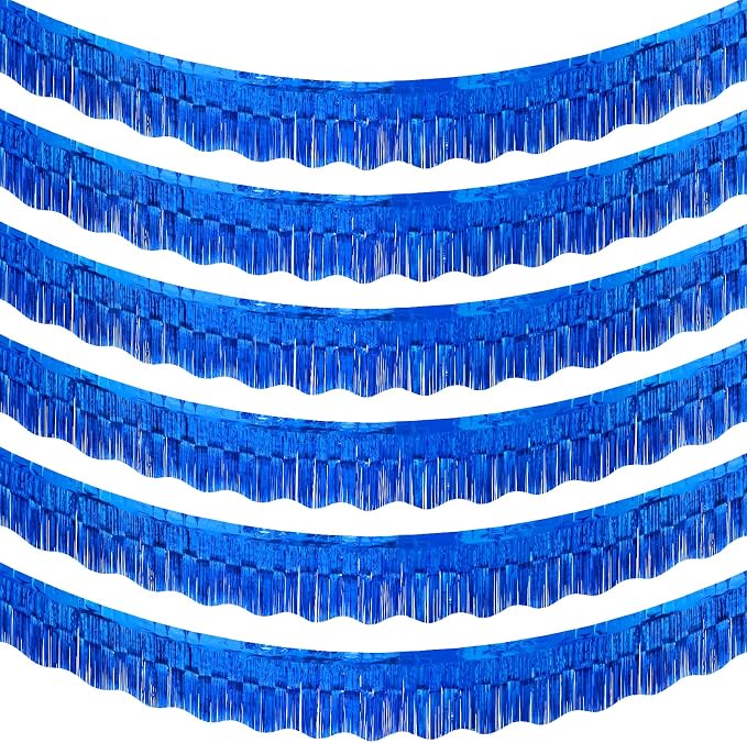 LOLStar Sapphire Blue Foil Fringe Tinsel Garland, Streamers Banner, 6 Pack | 60Ft Tinsel Streamers, Shiny Sapphire Blue Tinsel Fringe Banners for Graduation, 4th of July, Parade Float Party Decor