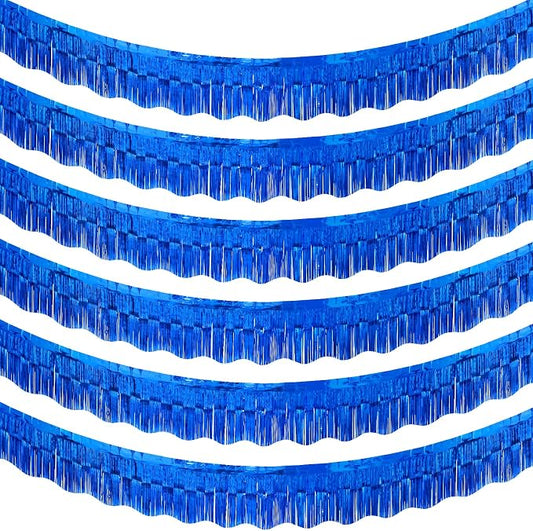 LOLStar Sapphire Blue Foil Fringe Tinsel Garland, Streamers Banner, 6 Pack | 60Ft Tinsel Streamers, Shiny Sapphire Blue Tinsel Fringe Banners for Graduation, 4th of July, Parade Float Party Decor