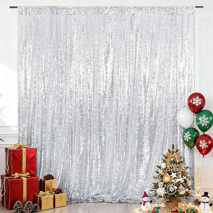Eternal Beauty Silver Sequin Backdrop, 5x7 Ft Glitter Background Curtains for Shimmer Photography Party Wedding Birthday Back Drop Decor