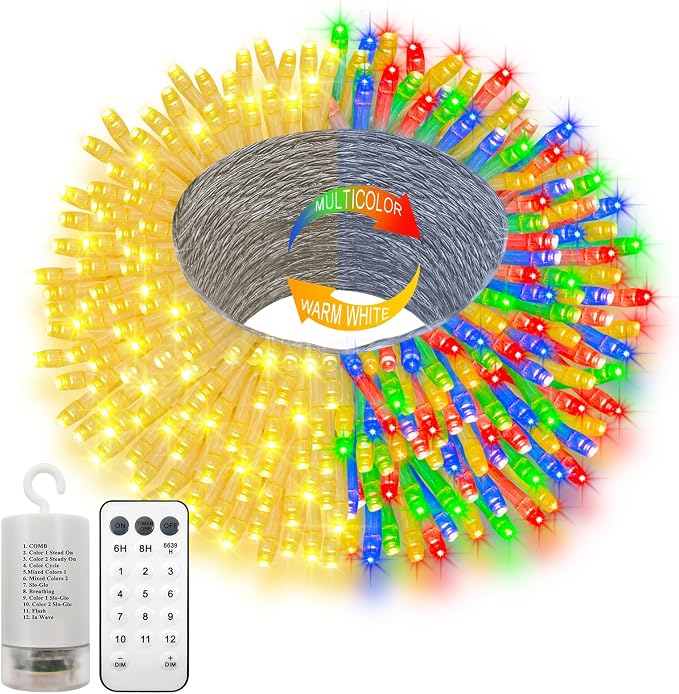 66Ft String Lights Battery Color Changing Christmas Lights for Indoor | 200 LED,Dual Color Changing,Remote, Timer,12 Lighting Modes,Waterproof,Fairy Lights for Bedroom Christmas Decor