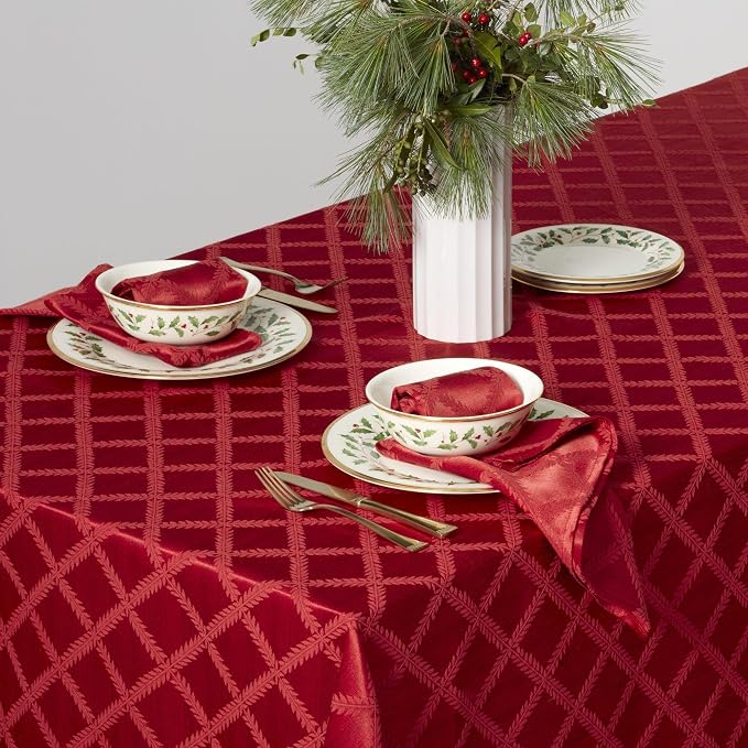 Lenox Laurel Leaf Tablecloth, Red - 70" W x 104" L