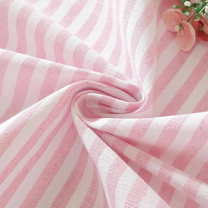 meioro Striped Square Tablecloth, Cotton Blend Fabric Pink Table Cloth with Tassel, Washable Wrinkle Free Table Cover Cute Small Tablecloths for Mahjong Card Coffee Tables and Outdoor - 55 x 55 Inch