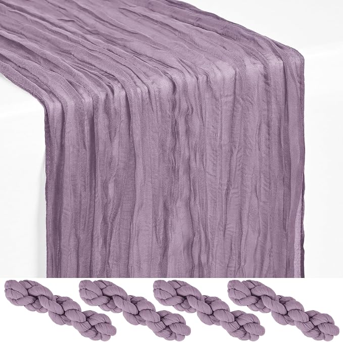 4 Pack Purple Cheesecloth Table Runner 17 x 108 inch Boho Gauze Table Runner Rustic Sheer Cheese Cloth Table Decorations for Wedding Party Baby Bridal Shower Birthday Holiday Home