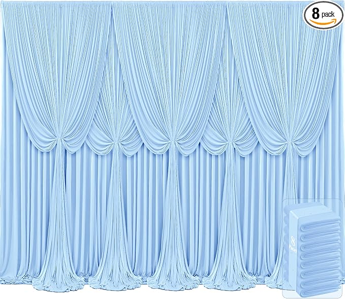 8 Panels Baby Blue Backdrop Curtains for Wedding Party Wrinkle Free Backdrops Curtain Drapes Fabric Decorations Photo Back Drop Cloth for Baby Shower Photography Stage Reception 40ft(W) x 12ft(H)