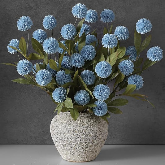 VIERENA 12 Pcs Faux Silk Pompon Mum Artificial Flowers for Vase -27", Bulk Fake Chrysanth Branches with Stems for DIY Bouquet Centerpieces Wedding Fillers Arrangements Shower Decorations (Dusty Blue)