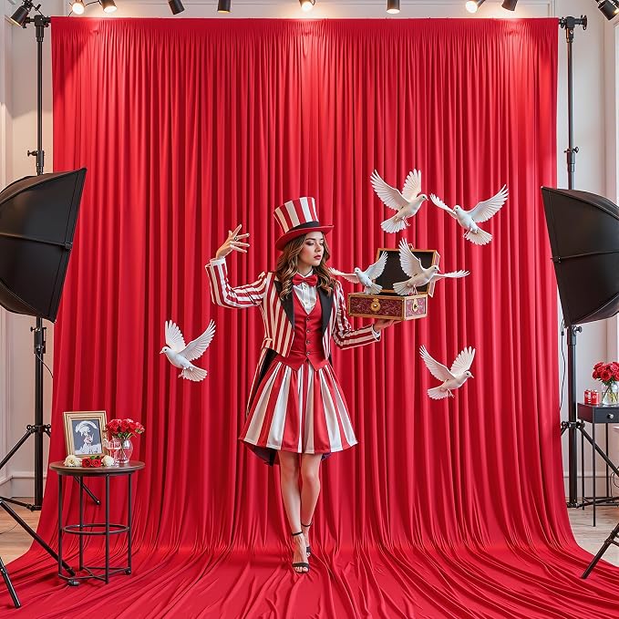 50ft x 15ft Red Backdrop Curtain Panels for Weddings - Wrinkle-Free Polyester Photo Drapes for Birthday Party, Photography Background, Stage Decor
