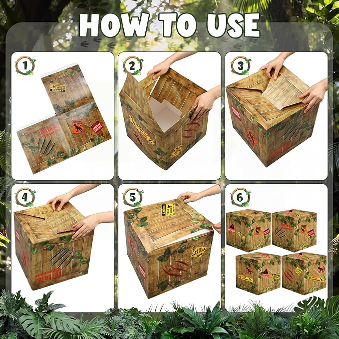 Colingmill 13 Pcs Dinosaur Birthday Decoration Jurassic Themed Party Supply with T-rex Large Door Banner Backdrop, Palm Trees, Dinosaur Cutouts Boxes and Warning Sign for Jungle Safari Birthday Decor