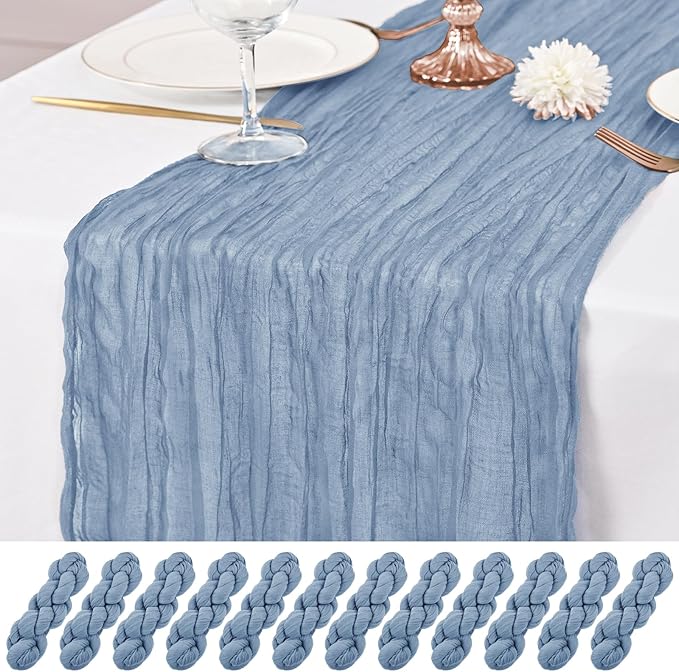 12 Pack Dusty Blue Table Runner 10Ft Cheesecloth Table Runner Rustic Gauze Table Runners Romantic Long Sheer Fabric Cheese Cloth Table Runners for Wedding Party Bridal Baby Shower