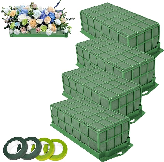 4PCS Floral Foam Cage, Flower Cage Holder, Dry and Wet Rectangle Flower Arrangement, Hangable Green Blocks Floral Foam Cages for Artificial Flesh Flower Wedding Holiday, Home, Garden Party Decorations
