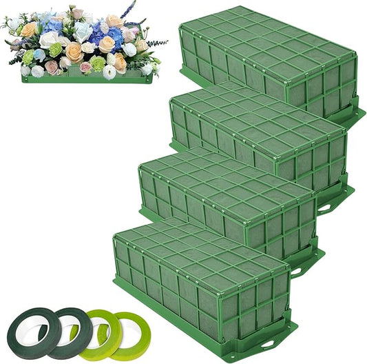 4PCS Floral Foam Cage, Flower Cage Holder, Dry and Wet Rectangle Flower Arrangement, Hangable Green Blocks Floral Foam Cages for Artificial Flesh Flower Wedding Holiday, Home, Garden Party Decorations