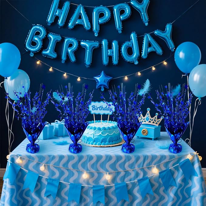 12 Pcs Metallic Foil Spray Centerpiece Party Star Table Decoration Brust Glitter Table Topper Decor for Birthday Graduation Holiday Christmas Dining Celebration New Year Party Supplies, Blue