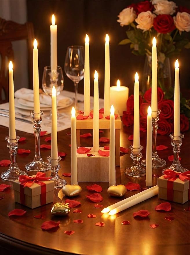 Funtery 48 Pcs Flameless LED Taper Candles Battery Operated Candles Bulk Realistic LED Candlesticks Flickering for Wedding Church Party Home Decor(Ivory,11 Inch,Classic Style)