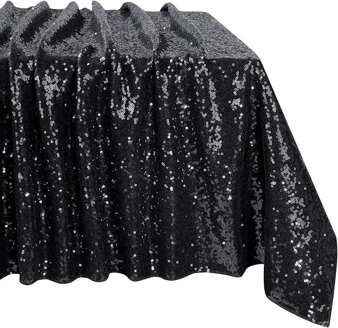 MoKoHouse Sequin Tablecloth Rectangular 90x132 Inch Black Table Cloth Seamless Glitter Fabric for Home Party Wedding Decor Halloween Decorations