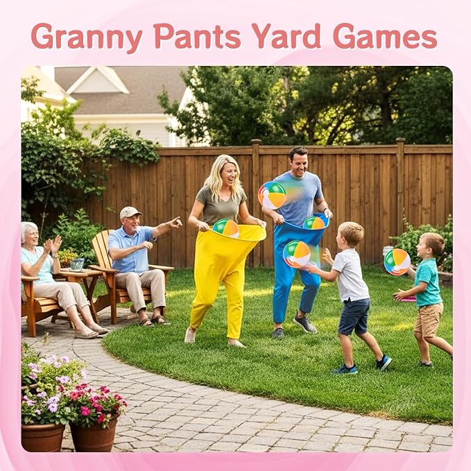 26Pcs Granny Pants Yard Game Sets - Granny Pants Outdoor Group Games with Bouncy Balls,Pumps for Kids Adults Family Yard Easter Carnival Party Camping Gatherings，33.9 x 31.9inch