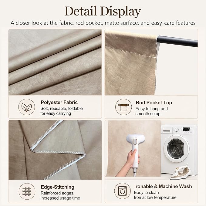 Abstract Professional Photography Backdrop for Portrait Photo Props Booth Background Photoshoot Studio with Polyester Fabric Roller Pocket on Top (8x10ft,Light Beige,No Stand)