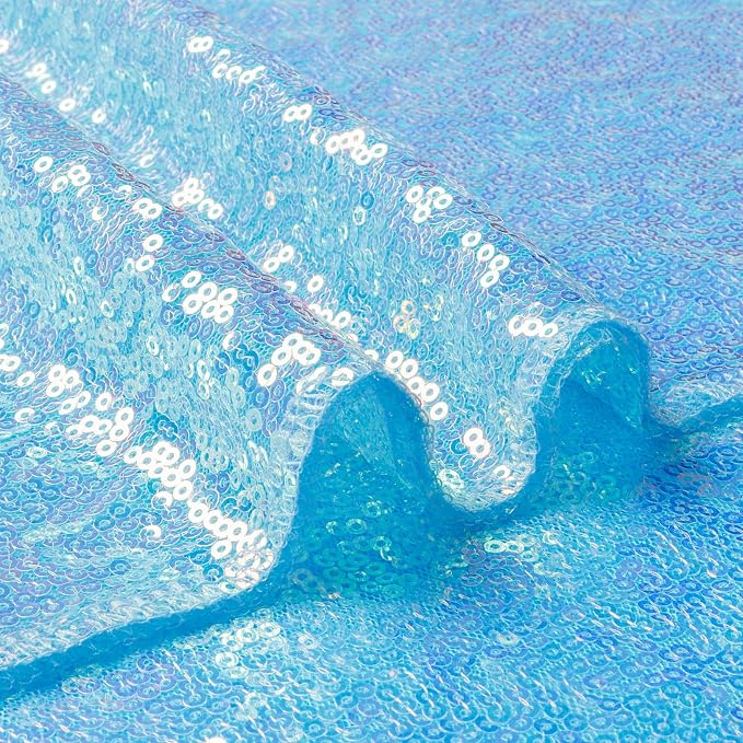 ShiDianYi Aqua Tablecloth Rectangle 60X102 Inch Sequin Fabric Tablecloths Iridescent Blue Sequin Overlay Glitter Table Cloth Mermaid Table Cover for Birthday Party