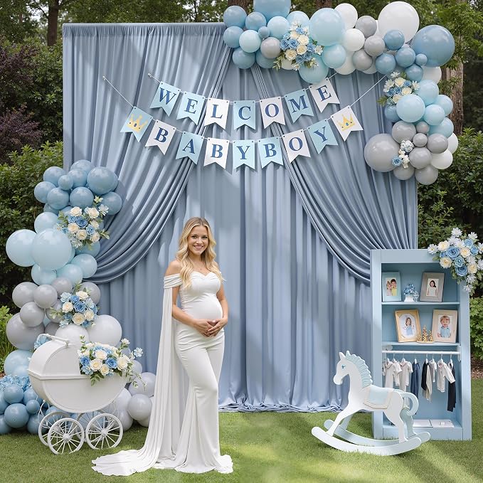 40ftx12ft Dusty Blue Backdrop Curtains for Parties, Wrinkle Free Polyester Photo Backdrop Drapes 8 Panels 12 ft Long Back Drop Cloth Drapery for Wedding Birthday Photography Background Party