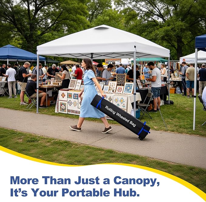 Explore Land 10x10 Pop Up Canopy with One Push Setup Heavy Duty Outdoor Sun Shade Tent for Beach,Camping,Events,Parties(White)