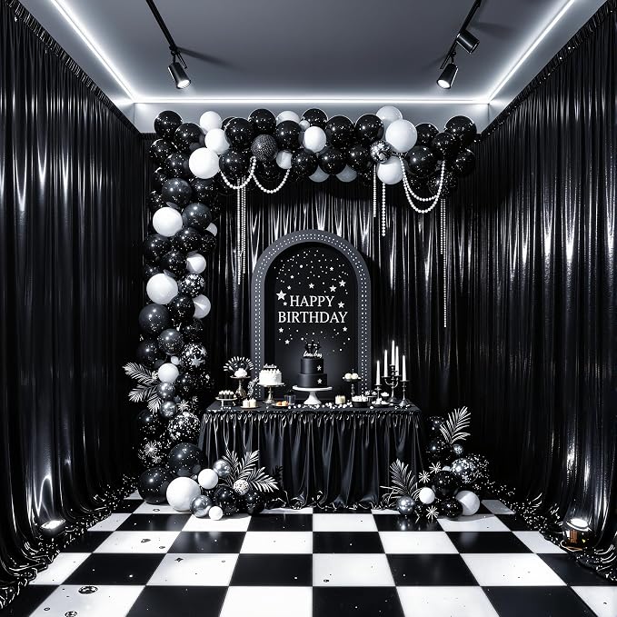 Black Glitter Backdrop Curtains - 20x12FT Satin Photo Backdrop, Wrinkle-Free Shimmer Back Drop Cloth Shiny Drapes for Photobooth Wedding Birthday Parties Photoshoot Background Decorations