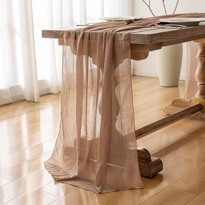 Keketoarrange Cheesecloth Table Runner Nude Gauze Rustic Boho Coffee Cheese Cloth 120 Inch 10 FT for Wedding Baby Shower Bridal Shower Birthday Party Long Sheer Summer Farmhouse Home Decorations