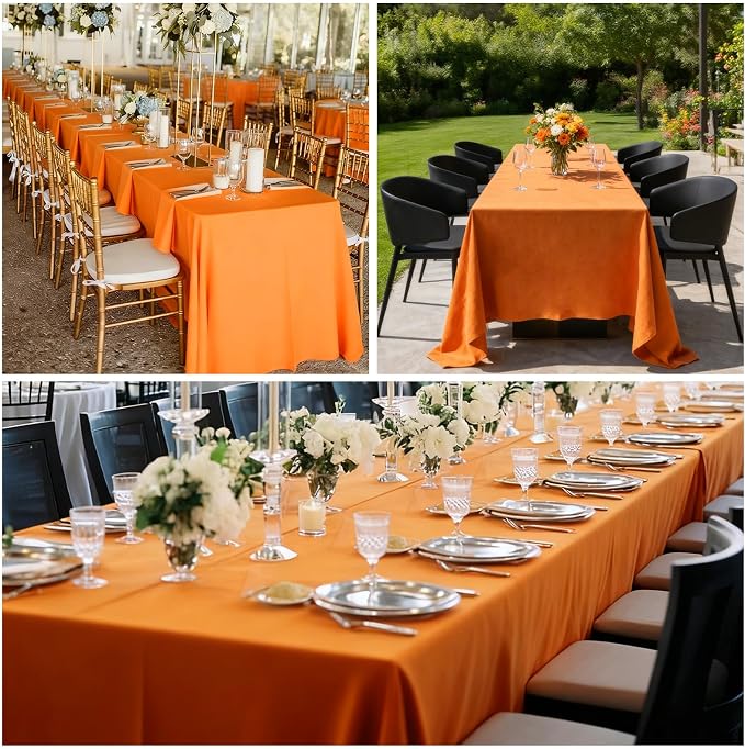 8 Packs Orange Tablecloth 60x126 Inch Rectangular Table Cloths for 8ft Rectangle Table, Wrinkle Resistant Polyester Tablecloth Washable Table Covers for Wedding Party Buffet Dining