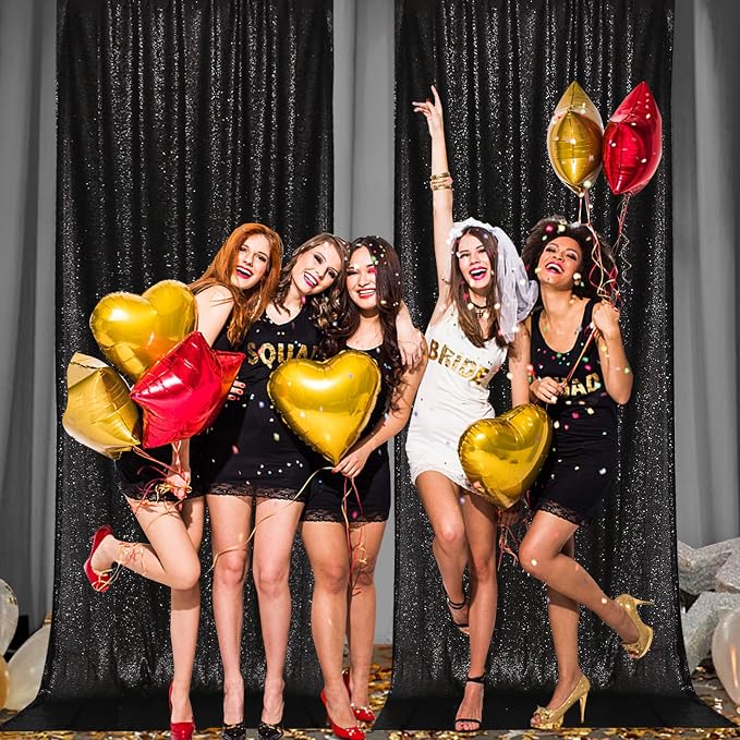 PartyDelight Black Sequin Backdrop 5x10ft 2 Panels 4 Inch Rod Pocket | Dense 3mm black sequins on mesh backing with 4 inch rod pocket for wide reception walls head tables stages and layered event
