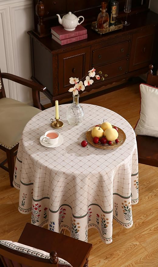 ISAENNE Designer French Round Linen Tablecloth,Diameter 67"-Bertina E | Elegant Vintage Table Cloth,Colorful Floral Pattern,Beautiful,Durable,Heavyweight,Dining Room,Kitchen,Thanksgiving,Decor