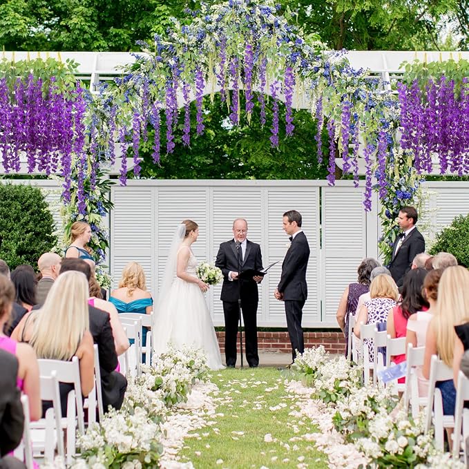 AITISOR 24 Pack Artificial Fake Wisteria Vine Ratta (3.75 Feet) Hanging Garland Silk Flowers String Home Party Wedding Decor (Blue)