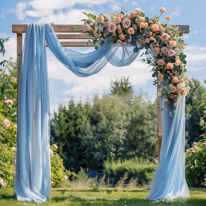 Wedding Arch Draping Fabric 4 Panels 28.7" x 20FT Dusty Blue Sheer Chiffon Backdrop Drapes for Wedding Ceremony Birthday Party Bridal Shower Outdoor Decoration