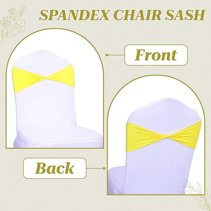 MDS Pack of 200 Spandex Chair Sashes Bows Elastic Stretch Dining Chair Bands Ties Without Slider Buckle Universal fits for Wedding Baby Shower Birthday Party Banquet Event Decoration - Yellow