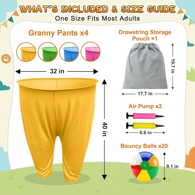 Granny Pants Yard Game for Adults and Kids, Big Pants Ball Catch Game with 2 Giant Pants, Balls, Pumps & Storage Bag, Outdoor Tossing Games for Birthday Party, Backyard Party, Family Reunion