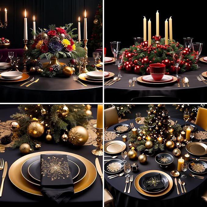 Round Tablecloth 120 Inch 1 Pack Black Tablecloths Washable Decorative Linen Polyester Table Clothes Cover for Dining Table Banquets Buffet Parties and Wedding