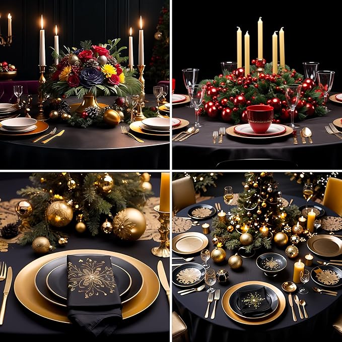Round Tablecloth 6 Pack 120 Inch Black Tablecloths Washable Decorative Linen Polyester Table Clothes Cover for Dining Table Banquets Buffet Parties and Wedding