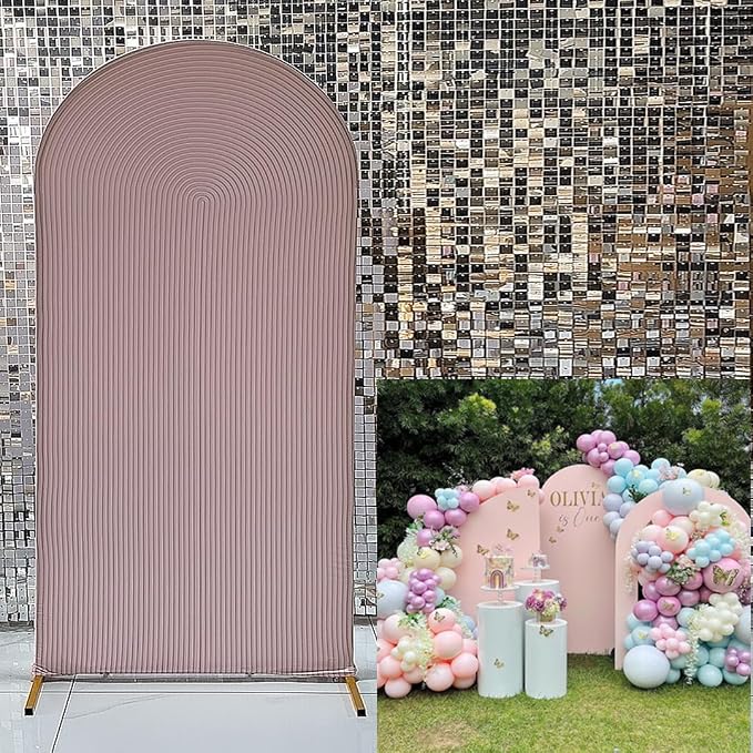 2D Printed Ripples Party Arch Cover, Round Top Frame, Stretchy Cover for Party Decoration, Light Pink459, 6x2.6ft, Spandex, Wedding, Birthday, Baby Shower