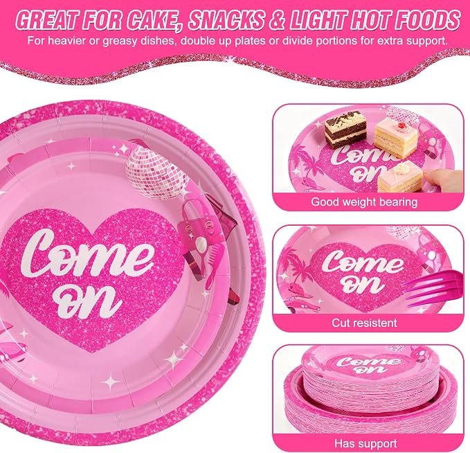 400 Pcs Disposable Let's Go Party Tableware Set for 50 Guests | Heavy-Duty 7" & 9" Paper Plates, Cups, 13" Napkins & Plastic Cutleryfor Wedding Bridal Shower Party Supplies