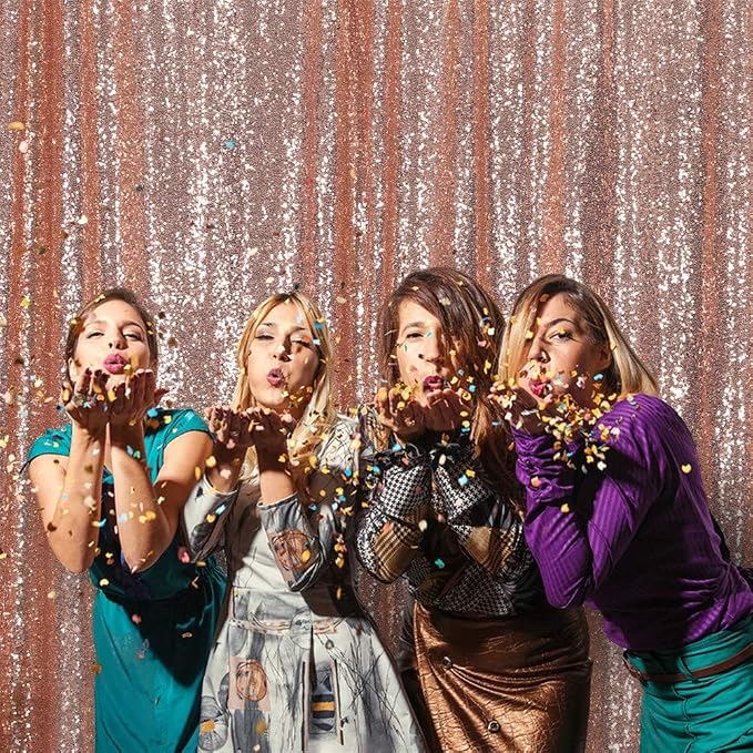 Eternal Beauty Rose Gold Sequin Backdrop, 20x10 Ft Glitter Background Curtains for Mother's Day Shimmer Photography Party Wedding Birthday Back Drop Decor