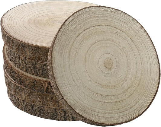 CYS EXCEL 9~10'' 6Pc Unfinished Thick Wood Slices with Bark, Wood Slices for Centerpieces, DIY Crafts