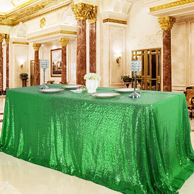 Juya Delight Green Sequin Tablecloth 60'' x 102'' Rectangle Table Cloth for Wedding Birthday Party Festival Ceremony Cake Dessert Table